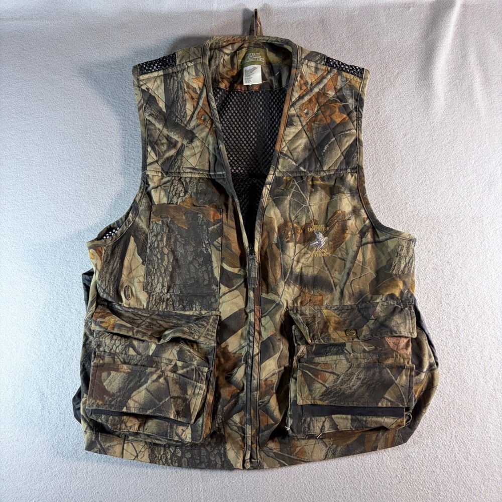 Quail Unlimited Mens Dove Hunter Camo Vest Large Hardwoods Grey Hunting 14554803